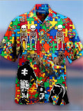 themeisles Men's Shirt Summer Hawaiian Shirt Graphic Prints Hippie Bus Turndown Light Yellow Blue-Green Black Light Green Purple Casual Hawaiian Short Sleeve Button-Down Print Clothing Apparel Tropical Fashion