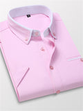 themeisles Men's Dress Shirt Button Down Shirt Collared Shirt Non Iron Shirt Light Pink White Red Short Sleeve Plain Collar All Seasons Wedding Work Clothing Apparel