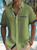 themeisles Men's Linen Shirt Summer Shirt Beach Shirt White Blue Green Short Sleeve Striped Lapel Spring & Summer Hawaiian Holiday Clothing Apparel Basic