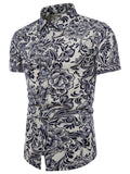 themeisles Summer Men's New Men's Square Collar Slim Type Short-sleeved Shirt Printed Fashion Urban Shirt