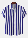 themeisles Summer Hot Sale Men's Printed Striped Short-sleeved Lapel Hong Kong Style Personality Loose Casual Shirt