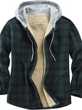 themeisles Men's Winter Jacket Shirt Jacket Winter Coat Sherpa jacket Fleece Jacket Hoodie Jacket Flannel Jacket Warm Casual Jacket Outerwear Plaid / Check White+Black Green Wine