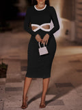 themeisles Contrast Cutout Ribbed Bodycon Dress