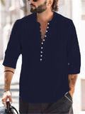 themeisles Summer Hot Men's Shirt Casual Button-down Collar Shirt Spring and Autumn Men's Cotton Linen Crease Casual Slim Long-sleeved Striped Shirt