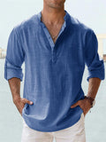 themeisles Men's Shirt Linen Shirt Summer Shirt Beach Shirt White Pink Blue Long Sleeve Plain Stand Collar Spring & Summer Hawaiian Holiday Clothing Apparel Basic