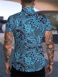 themeisles Men's Beach Shirt 3D Digital Short Sleeve Shirt Seaside Hawaii Loose Men's Shirt Blue Yellow Purple Green