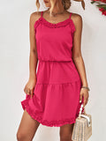 themeisles Solid Color Falbala Sleeveless Loose Spaghetti-Neck Mini Dresses
