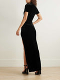 themeisles Wrap Buttoned Lion Pattern Solid Color Split-Side Zipper Stand Collar Maxi Dresses