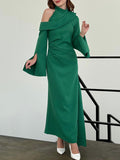 themeisles Flared Sleeves Asymmetric Buttoned Hollow Solid Color Zipper Cold Shoulder Evening Dresses Maxi Dresses