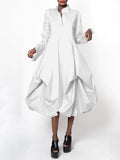 themeisles Stylish Loose Stand-Collar Long Sleeves Midi Dress