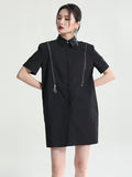 themeisles Original Solid Color Detachable Falbala Black Mini Dress