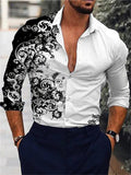 themeisles Men's Shirt Floral Print Long Sleeve Button-Down Tops Turndown Green Black Blue Red Brown Daily Holiday Fashion Casual Breathable