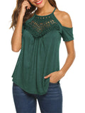 themeisles Solid Color Short-sleeved Female Summer Embroidery Hanging Neck Paragraph Suspenders Sexy Top T-shirt Strapless Casual Top T-shirt