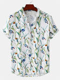 themeisles New Men's Casual Floral Print Fashion Urban Lapel Short-sleeved Loose Type Beach Vacation Cardigan Shirt Man