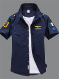 themeisles Air Force One Cotton Men's Short Sleeve Shirt Military Green Shirt Embroidered Shirt Men's Half Sleeve