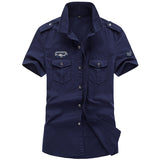 themeisles Summer Short-sleeved Shirt Men's Military Youth Casual Korean Slim Cotton Shirt Men's Labor Military