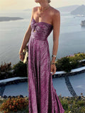 themeisles Spring and Summer New Sexy Wrap Hot Gold Party Temperament Elegant Dress Collarless Casual Swing Long Dress Celebrity Wind Dress