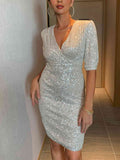 themeisles Sequin Surplice Slit Mini Dress