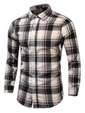 themeisles The New Men's Long-sleeved Large Size Shirt Korean Version of Slim Lapel Plaid Shirt Gray Green