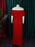 themeisles Wrap Pleated Solid Color Off-The-Shoulder Evening Dresses