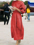themeisles Half Sleeves Loose Solid Color Round-Neck Midi Dresses