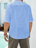 themeisles Men's Comfortable Casual Linen Shirt Medium Sleeve Men's Solid Color Tops S M L XL 2XL