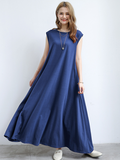 themeisles Simple Loose Sleeveless Solid Color Round-Neck Maxi Dresses
