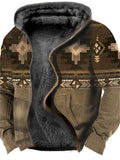 themeisles Men's Fleece Jacket Full Zip Hoodie Fleece Hoodie Sherpa Jacket Denim Blue Blue Yellow Camel Orange Hooded Tribal Graphic Prints Zipper Print Casual Daily Sports 3D Print Fleece Basic Designer Casual
