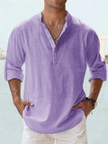 themeisles Men's Linen Shirt Casual Shirt Beach Shirt Henley Shirt Black White Pink Long Sleeve Plain Henley Spring & Summer Hawaiian Holiday Clothing Apparel