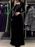 themeisles Solid Color Tied Waist A-Line Sequined Long Sleeves Maxi Dresses