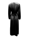 themeisles Zipper Tied Waist Solid Color High-Waisted Wrap Round-neck Maxi Dresses