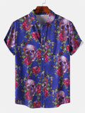themeisles Men's Short-sleeved Shirt Men's Loose Halloween Casual Mid-sleeve Printed Lapel Short-sleeved Shirt Cardigan