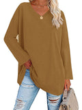 themeisles Ladies T-shirt New Multi-color Loose Drop Shoulder Sleeve V-neck Solid Color Women's Tops