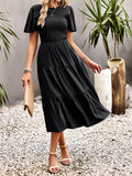 themeisles Solid Color Elastics Short Sleeves Loose Round-neck Midi Dresses