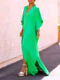 themeisles Batwing Sleeves Loose Solid Color Split-Side V-Neck Maxi Dresses