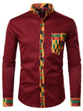 themeisles Men's New Lapel Long-sleeved Cardigan Shirt Fashion Casual Printed Shirt Men Splicing Color Collision