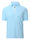 themeisles Solid Color Machine Washable Polo Shirt Men's Short-sleeved Zipper Decoration Golf Thin Section Sports High Elasticity Men's Clothing