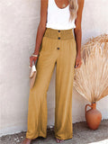 themeisles Women's Spring and Summer New Women's Pants Solid Color Cotton and Linen Elastic Loose Casual Wide-legged Women's Pants