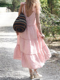 themeisles Solid Color Sleeveless Loose V-Neck Midi Dresses