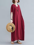 themeisles 9 Colors Loose Solid Color V-Neck Maxi Dress