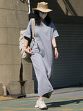 themeisles Casual Short Sleeves Solid Color Round-Neck Maxi Dress