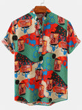 themeisles Summer New Flower Beach Short-sleeved Shirt Camouflage Printing Stand-up Collar Slim Type Shirt Men's Clothing