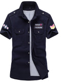 themeisles Summer New Short-sleeved Shirt Men's Solid Color Workwear Big Yards Slim Half-sleeved Shirt Men's Military Shirt