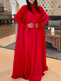 themeisles Solid Color Loose Long Sleeves High-neck Maxi Dresses
