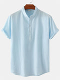 themeisles Summer Men's Sets of Cotton Linen Stand-up Collar Casual Short-sleeved Shirt Beach T-shirt Youth Popular Fashion Shirts Men