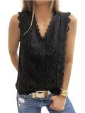 themeisles Women's Summer Lace Lace Solid Color Undershirt V-neck Sleeveless Tops