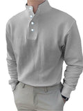themeisles Loose Men's Solid Color Long-sleeved Shirt Plain Slit Spot Casual Shirt White Black Blue S-5XL