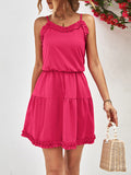 themeisles Solid Color Falbala Sleeveless Loose Spaghetti-Neck Mini Dresses