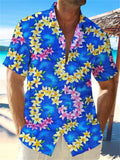 themeisles Summer Short Sleeve Men's Hawaiian Shirt Blue Printed Top