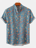 themeisles Summer New Flower Beach Short-sleeved Shirt Camouflage Printing Stand-up Collar Slim Type Shirt Men's Clothing